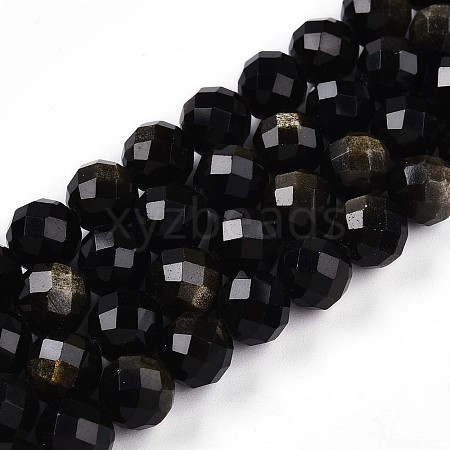 Natural Golden Sheen Obsidian Beads Strands G-S345-8mm-20-1