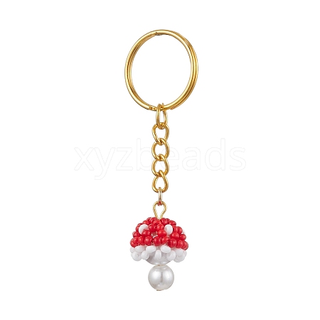 Glass Seed Beads Mushroom Keychain KEYC-MZ00021-03-1