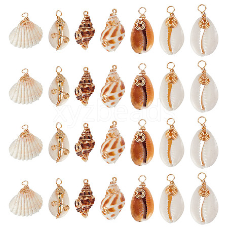 28Pcs 7 Styles Natural Mixed Shell Pendants PALLOY-HY00104-1