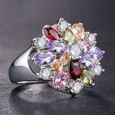 Cubic Zirconia Flower Finger Ring PW-WG24646-03-1