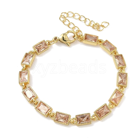 Rectangle Brass Pave Cubic Zirconia Link Chain Bracelets for Women BJEW-P385-05G-05-1
