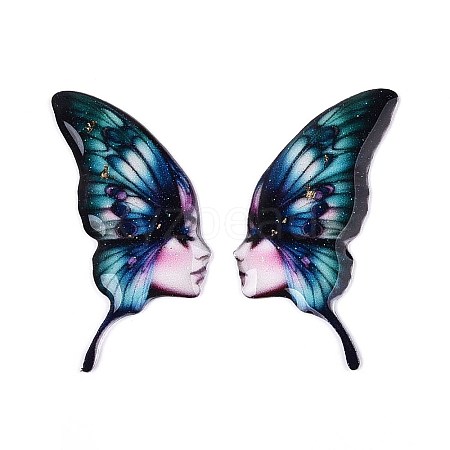 Epoxy Resin Butterfly Wings with Lady Face Cabochons RESI-N045-05B-1