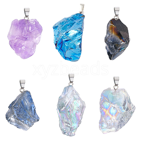 12Pcs 6 Style Natural Amethyst & Crystal Pendants G-PH0019-14-1