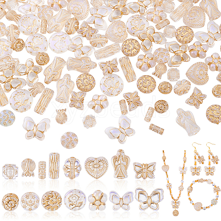 120Pcs 15 Styles Metal Enlaced Transparent Acrylic Beads MACR-GA0001-06-1