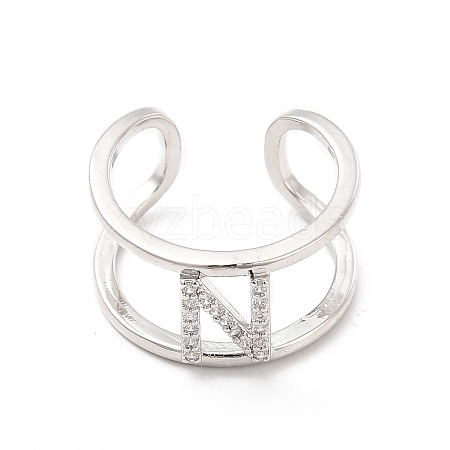 Clear Cubic Zirconia Initial Letter Open Cuff Ring RJEW-A012-01P-N-1