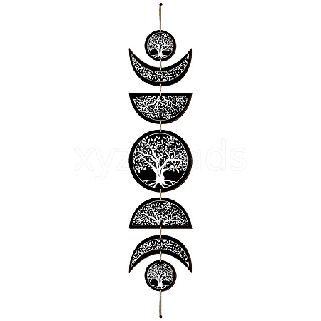 Moon Phase Wood Hanging Wall Decorations HJEW-WH0054-004-1