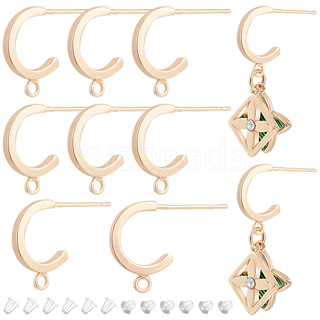 BENECREAT 12Pcs Brass Stud Earrings Findings KK-BC0010-70-1