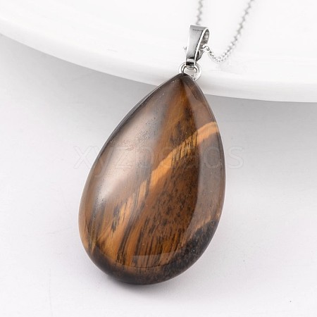 Teardrop Platinum Tone Brass Tiger Eye Pendants G-F267-07L-1