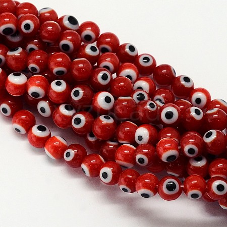 Handmade Evil Eye Lampwork Round Bead Strands LAMP-L055-6mm-10-1