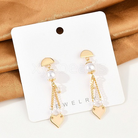 Brass ABS Plastic Pearl Dangle Stud Earrings EJEW-U040-16G-1