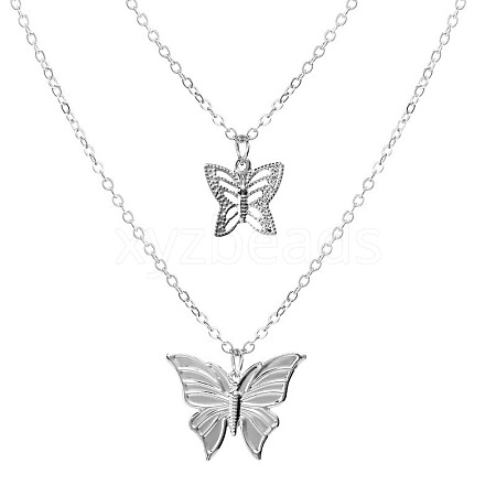 2Pcs Alloy Butterfly Pendant Necklaces WG64711-01-1