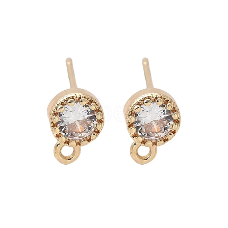 Brass Clear Cubic Zirconia Stud Earrings Finding for Women KK-A244-10A-G-1