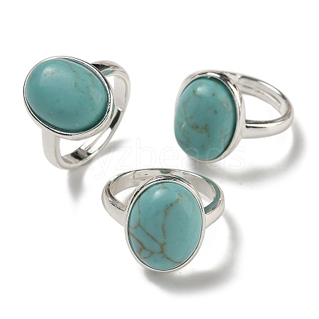 Synthetic Green Turquoise Oval Adjustable Rings RJEW-K371-07S-18-1