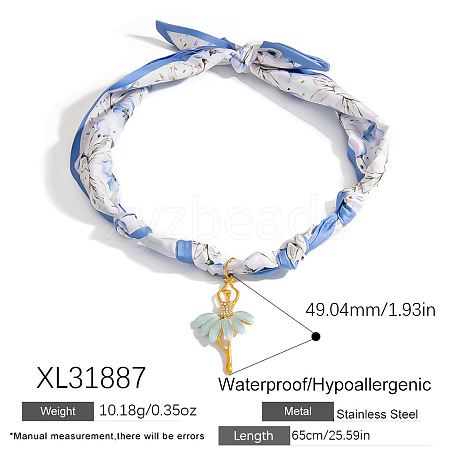 304 Stainless Steel Pendant Printed Scarf Necklaces FS-WGD2FA8-26-1