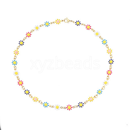 Enamel Flower Link Chains Necklace NJEW-N049-01-1