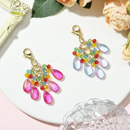 2Pcs 2 Colors Glass Beaded Pendant Decorations HJEW-JM02801-1