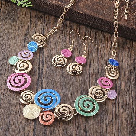 Round Spiral Hollow Out Alloy Enamel Pendant Necklaces & Dangle Earrings Sets WGCCFFB-06-1