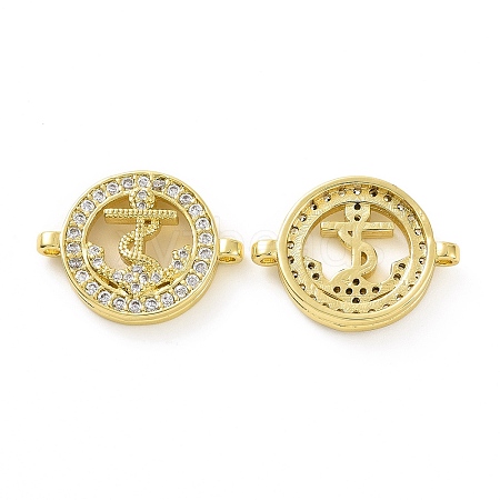 Rack Plating Brass Micro Pave Clear Cubic Zirconia Connector Charms KK-C008-06G-1