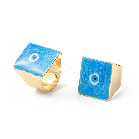 Square Enamel with Evil Eye Wide Band Finger Rings RJEW-A014-02G-01-1