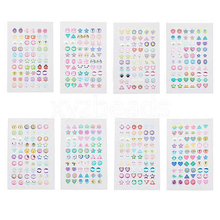 SUPERFINDINGS 8 Sheets 8 Styles 3D Gems Earring Stickers for Girls DIY-FH0005-30-1