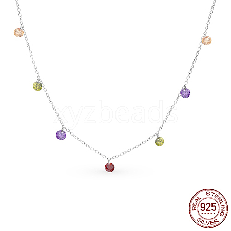 Rhodium Plated 925 Sterling Silver Micro Pave Cubic Zirconia Beaded Necklaces UZ7404-1