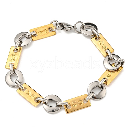 Ion Plating(IP) Two Tone 304 Stainless Steel Ring & Rectangle Link Chain Bracelet BJEW-B078-17GP-1