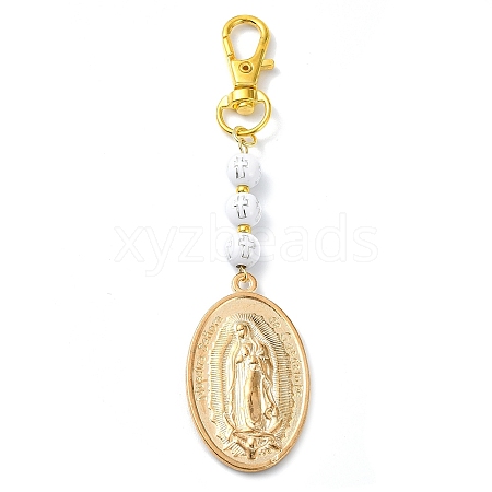 Alloy Oval with Virgin Mary Pendant Decorations HJEW-JM01762-1