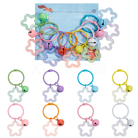 8Pcs 8 Colors Glitter Acrylic Star Pendant Stitch Markers with Bell HJEW-AB00680-1