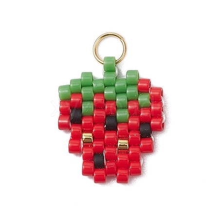 Glass Seed Beaded Strawberry Pendants PALLOY-CJ00125-1