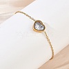 304 Stainless Steel Pave Clear Cubic Zirconia Heart Link Bracelets SA-CBA5F76-05G-2