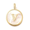 Rack Plating Brass Micro Pave Clear Cubic Zirconia Pendants with Shell KK-M309-42G-V-1