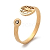 304 Stainless Steel Rhinestone Open Cuff Ring for Women RJEW-F169-01G-07-4