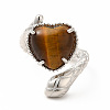 Gemstone Heart with Snake Open Cuff Ring RJEW-P082-02P-4