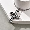 304 Stainless Steel Flower Textured Cross Urn Ashes Necklaces STAS-Z106-03AS-2