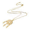 Woven Net/Web with Feather 304 Stainless Steel Boho Pendant Necklaces for Women NJEW-G087-02G-3