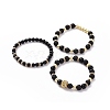 3Pcs 3 Style Natural Obsidian & Lava Rock & Synthetic Hematite Brass Beaded Stretch Bracelets Set BJEW-JB09132-2