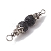 Natural Lava Rock Round Beaded Connector Charms PALLOY-JF02715-4