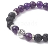 Natural Lava Rock & Mixed Gemstone & Alloy Rose Beaded Stretch Bracelets BJEW-JB09401-3