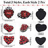 Gorgecraft 6Pcs 3 Style Heart Shape Alloy Rhinestone Embroidery Thread Sew Cloth DIY-GF0009-55-2