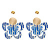 Brass Printing Acrylic Butterfly Dangle Stud Earrings EJEW-TA00673-1