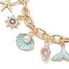 Summer Beach Starfish & Shell Shaped Alloy Enamel & ABS Plastic Imitation Pearl Charm Bracelets BJEW-JB10539-3
