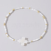 Beach Vacation Style Shell Cross & Glass & Brass Beaded Stretch Bracelets for Women FP3154-6-1