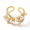 Cubic Zirconia Criss Cross Open Cuff Ring with Imitation Pearl RJEW-H101-18G-2