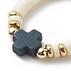 Polymer Clay Heishi & Synthetic Hematite & Synthetic Coral Cross Beaded Stretch Finger Ring for Women RJEW-JR00526-6