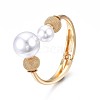 ABS Plastic Pearl Round Beaded Open Cuff Bangle BJEW-S118-104G-3