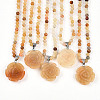 Natural Topaz Jade 4.5mm Round Beaded Flower Pendant Necklaces NJEW-T016-04N-2