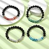 4Pcs 4 Color Natural Dyed Crackle Agate & Lava Rock Round Beaded Stretch Bracelets Set BJEW-TA00444-2