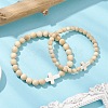 2Pcs Wood Beads Stretch Bracelets for Couple BJEW-JB11305-04-1