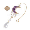 Natural Amethyst & Quartz Crystal Chip Pendant Decorations with Brass Moon & Cable Chain HJEW-JM01645-3