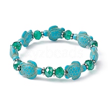 Synthetic Turquoise Turtle & Glass Beaded Stretch Bracelet BJEW-JB09763